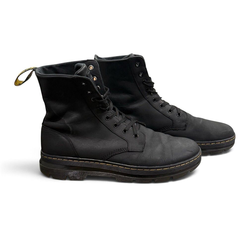 Dr Martens Combs Leather Black Boots Mens 12 Womens 13 8-Eye Casual Lug Sole